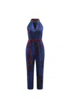 Oliveankara Women's Blue / Red Tuki Keyhole Jumpsuit - Navy Blue African Ankara Wax Cotton Print