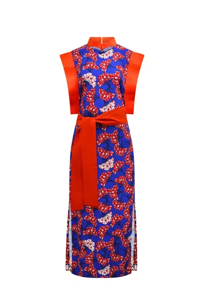 Oliveankara Women's Blue / White / Red Alexis Cheongsam Dress - Blue Red White Rolls Royce Print In Multi