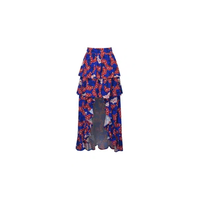 Oliveankara Women's Blue / White / Red Safira Tiered Ruffle Skirt - Blue White Red Rolls Royce Print - Ilc Oa Og In Blue/white/red