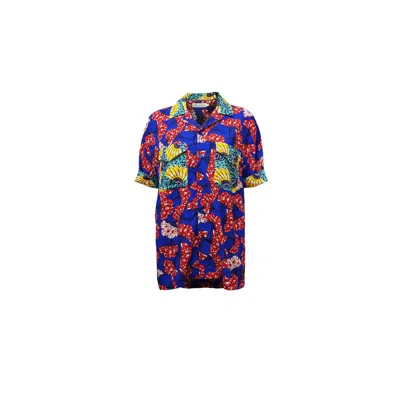 Oliveankara Women's Blue / White / Red Yinka Shirt - Mix Match Blue Red Yellow & Cyan Print - Ilc Oa Og In Blue/white/red