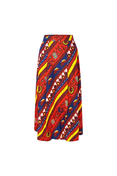 Oliveankara Women's Blue / Yellow / Orange Kehinde Midi Skirt - Red Blue & Yellow African Ankara Wax Cotton Prin In Blue/yellow/orange
