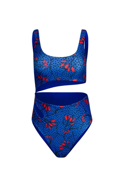 Oliveankara Women's Blue / Yellow / Orange Reversi Monokini One Piece Swimsuit Blue And Sunset Orange Afterglow In Blue/yellow/orange