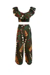 Oliveankara Women's Gold / Green Adaora Wide Leg Twin Set - Green Sangria African Ankara Wax Cotton Print
