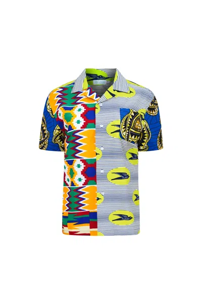 Oliveankara Women's Green / Blue / Yellow Zika Shirt - Mix Match Kente Speedbird Green Red & Yellow African Anka In Green/blue/yellow