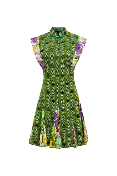 Oliveankara Women's Green / Pink / Purple Emil Cheongsam Dress - Green Ankara & Pink Garden Mosaic Prints In Multi