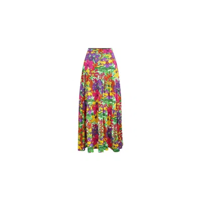 Oliveankara Women's Green / Pink / Purple Zikora Maxi Skirt - Green Pink Yellow Garden Mosaic Print - Ilc Oa Og In Green/pink/purple