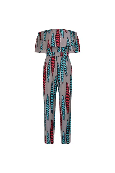 Oliveankara Women's Grey / Blue / Pink Kany Jumpsuit - Grey Blue Pink African Ankara Wax Cotton Print In Grey/blue/pink