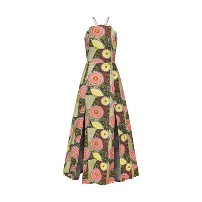 Oliveankara Women's Grey / Yellow / Orange Kesade Open Back Dress - Grey - Red - Yellow Dreamy Mirage In Grey/yellow/orange