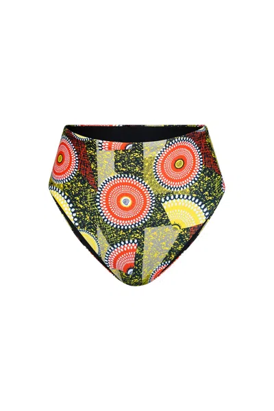 Oliveankara Women's High Waisted Reversi Bikini Bottoms Black And Dreamy Mirage Print