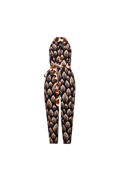 Oliveankara Women's Pink / Purple / Brown Tuki Keyhole Jumpsuit - Brown Pink African Ankara Wax Cotton Print In Pink/purple/brown