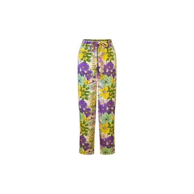 Oliveankara Women's Pink / Purple / Yellow Kianga Cropped Straight-leg Pants - Pink Yellow Garden Mosaic Print - In Pink/purple/yellow