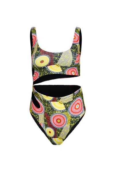 Oliveankara Women's Reversi Monokini One Piece Swimsuit Black Dreamy Mirage Print