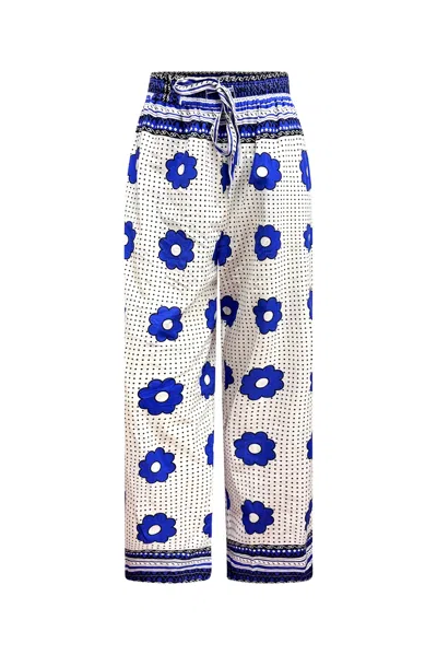 Oliveankara Women's White / Black / Blue Arize Pants - Blue & White Khanga Print In Multi