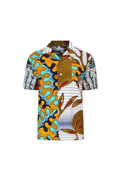 Oliveankara Women's White / Blue / Yellow Zika Shirt - Mix Match Awoluba Grotto Cyan Yellow & White African Anka In White/blue/yellow