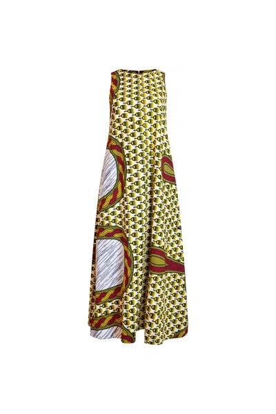 Oliveankara Women's White / Yellow / Orange Esosa Maxi Dress - Rituals White Red & Yellow African Ankara Wax Cot