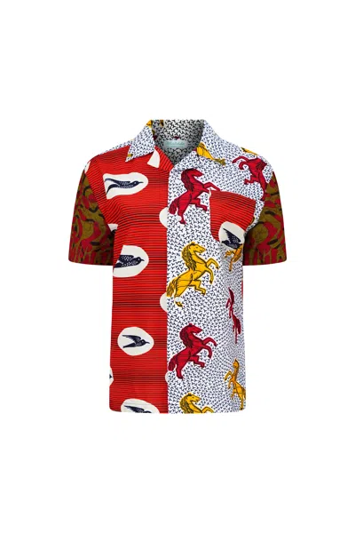 Oliveankara Women's White / Yellow / Orange Zika Shirt - Mix Match Horses Speedbird Red White & Yellow African A In White/yellow/orange