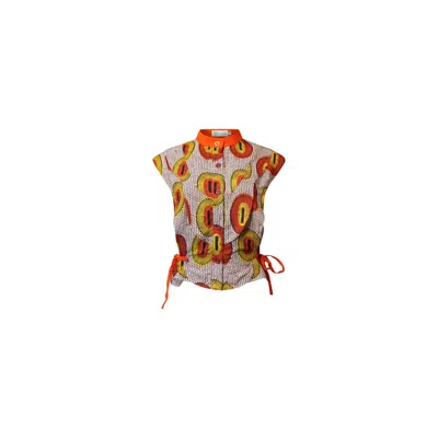 Oliveankara Women's Yellow / Orange Adanna Top - Orange Yellow Rhythmic Spirits Print - Ilc Oa Og In Yellow/orange