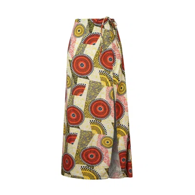 Oliveankara Women's Yellow / Orange / Red Mirembe Slit Midi Skirt - Beige - Red - Yellow Dreamy Mirage In Yellow/orange/red