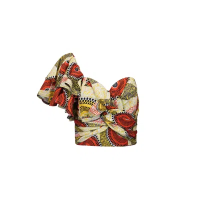 Oliveankara Women's Yellow / Orange / Red Sobechi One Shoulder Top - Beige - Red - Yellow Dreamy Mirage In Yellow/orange/red