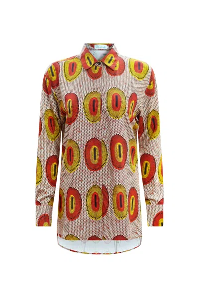 Oliveankara Women's Yellow / Orange / White Morowa Oversized Shirt - Orange Yellow Rhythmic Spirits Print In Multi