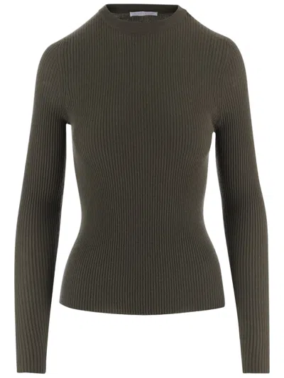 Oliver Lattughi Army Green Ribbed Cashmere Sweater In Gray