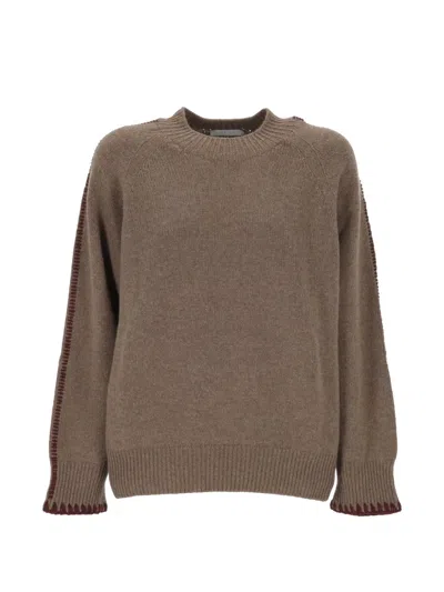 Oliver Lattughi Blanket-stitched Raglan-sleeve Sweater In Brown