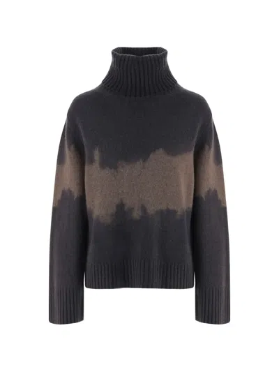 Oliver Lattughi Multicolored Cashmere Turtleneck Sweater With Straight Hem In Black
