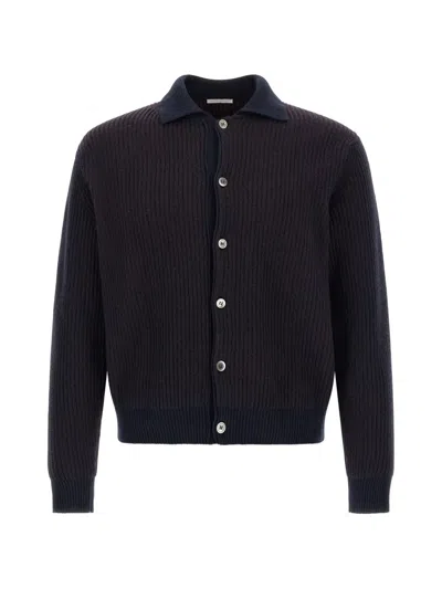 Oliver Lattughi Color-block Ribbed-knit Cardigan In Blue