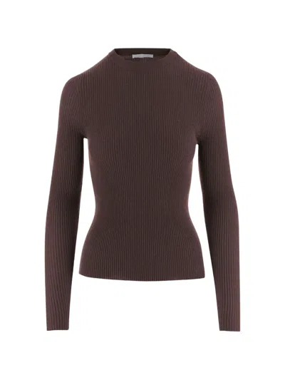 Oliver Lattughi Ribbed-knit Crew-neck Sweater In Brown