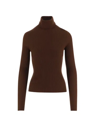 Oliver Lattughi Brown Ribbed Cashmere Turtleneck Sweater In Multi