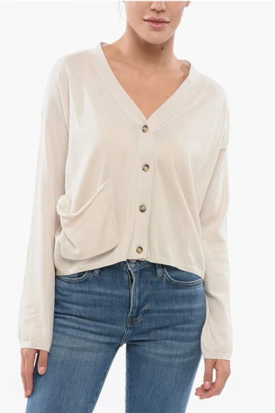 Oliver Lattughi V-neck Cotton Over Cardigan With Breast Pocket In Neutral