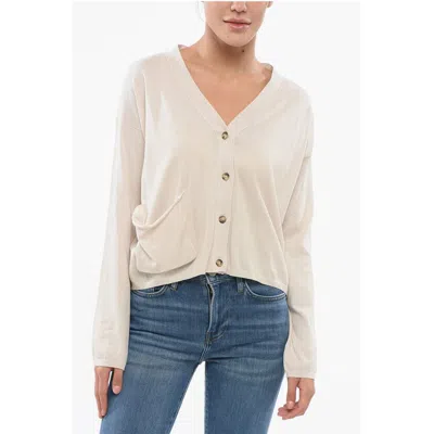Oliver Lattughi V-neck Cotton Over Cardigan With Breast Pocket In Neutral
