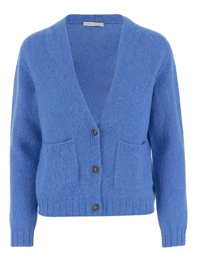 Oliver Lattughi V-neck Ribbed Cardigan In Blue