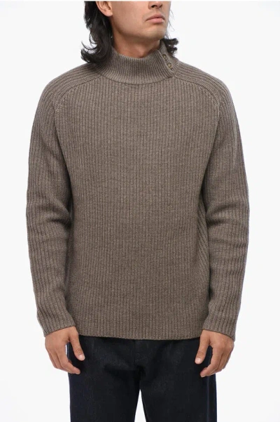 Oliver Lattughi Wool And Cashmere Turtleneck Sweater With Buttons In Brown
