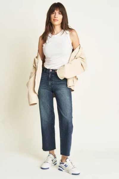 Oliver Logan Aberdeen Jeans High Rise Wide Leg Crop In Dark Blue