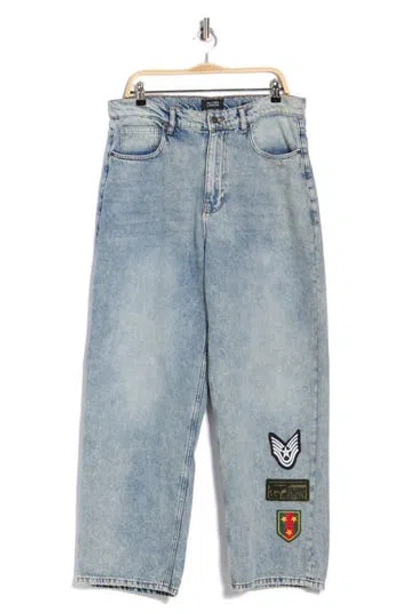 Oliver Logan Extra Baggy Patch Denim Jeans In Blue