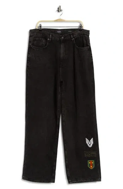 Oliver Logan Extra Baggy Patch High Waist Relaxed Straight Leg Jeans In Faded Black