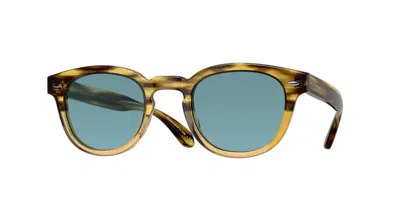 Pre-owned Oliver Peoples 0ov 5036s Sheldrake Sun 170356 Canarywood Sunglasses In Blue