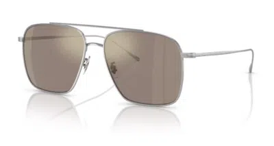 Pre-owned Oliver Peoples 0ov1320st Dresner 50365d Silver/chrome Taupe Unisex Sunglasses In Chrome Taupe Brown