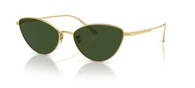 Pre-owned Oliver Peoples 0ov1328s 533271 Gold Green Cat Eye 56mm Women's Sunglasses