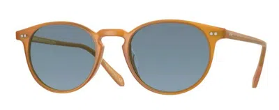 Pre-owned Oliver Peoples 0ov5004su Riley Sun 169956 Semi Matte Amber Tortoise Sunglasses In Cobalto