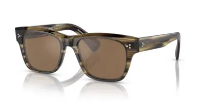 Pre-owned Oliver Peoples 0ov5524su Birell Sun 1719g8 Olive Smoke 52mm Men's Sunglasses In Cognac Mirror