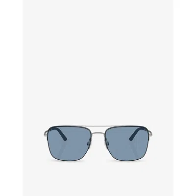 Oliver Peoples Womens Ov1343s R-2 Pilot-frame Metal Sunglasses Silver In Blue