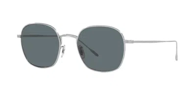 Pre-owned Oliver Peoples Ades Ov 1307st Brushed Silver/blue Polarized (5254/3r) Sunglasses