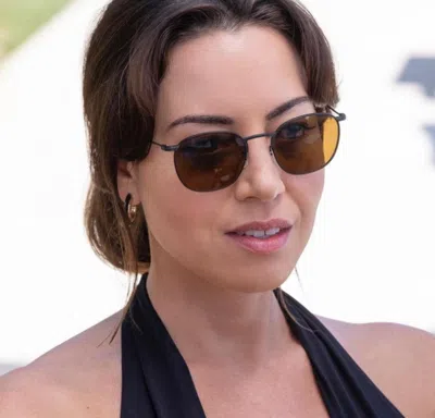 Pre-owned Oliver Peoples Ades Titanium Sun 50mm In True Brown Msrp$619 Aubrey Plaza's Fav