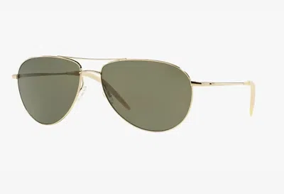 Pre-owned Oliver Peoples Benedict Ov1002s 5035p1 62 Gold/g-15 Vfx Polarized Sunglasses In Green