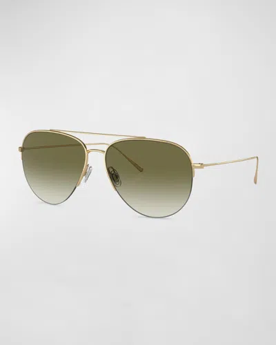 Oliver Peoples Cleamons Titanium Aviator Sunglasses In Green