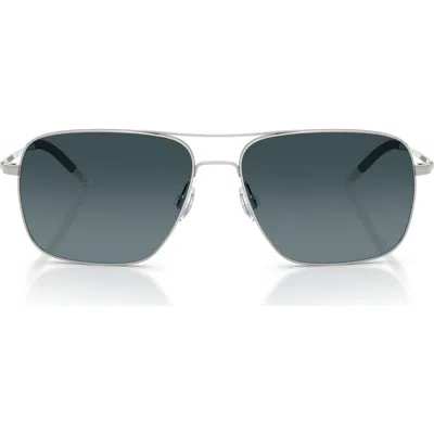 Oliver Peoples Clifton 58mm Polarized Gradient Rectangular Sunglasses In Silver
