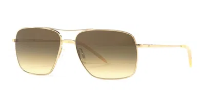 Pre-owned Oliver Peoples Clifton Ov 1150s Gold/chrome Olive Vfx (5035/85) Sunglasses In Green