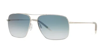 Pre-owned Oliver Peoples Clifton Ov 1150s Silver/chrome Sapphire Vfx (5036/3f) Sunglasses